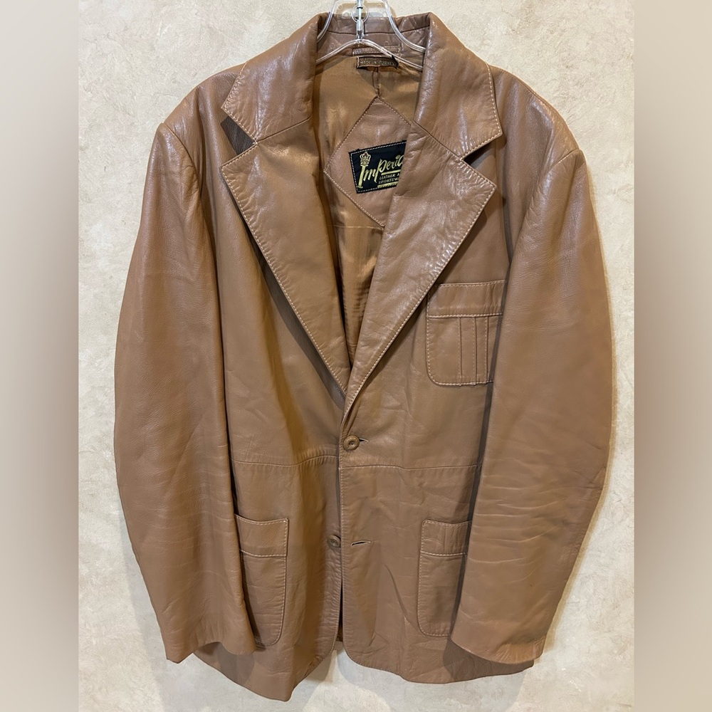 Imperial Men's retro 1970s Brown 100% Leather Jacket 42long vintage euc classic